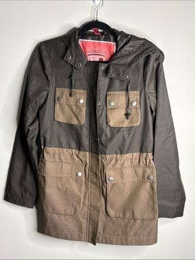 Collection B Two‑Tone Hooded Field Jacket in Dark Brown and Tan